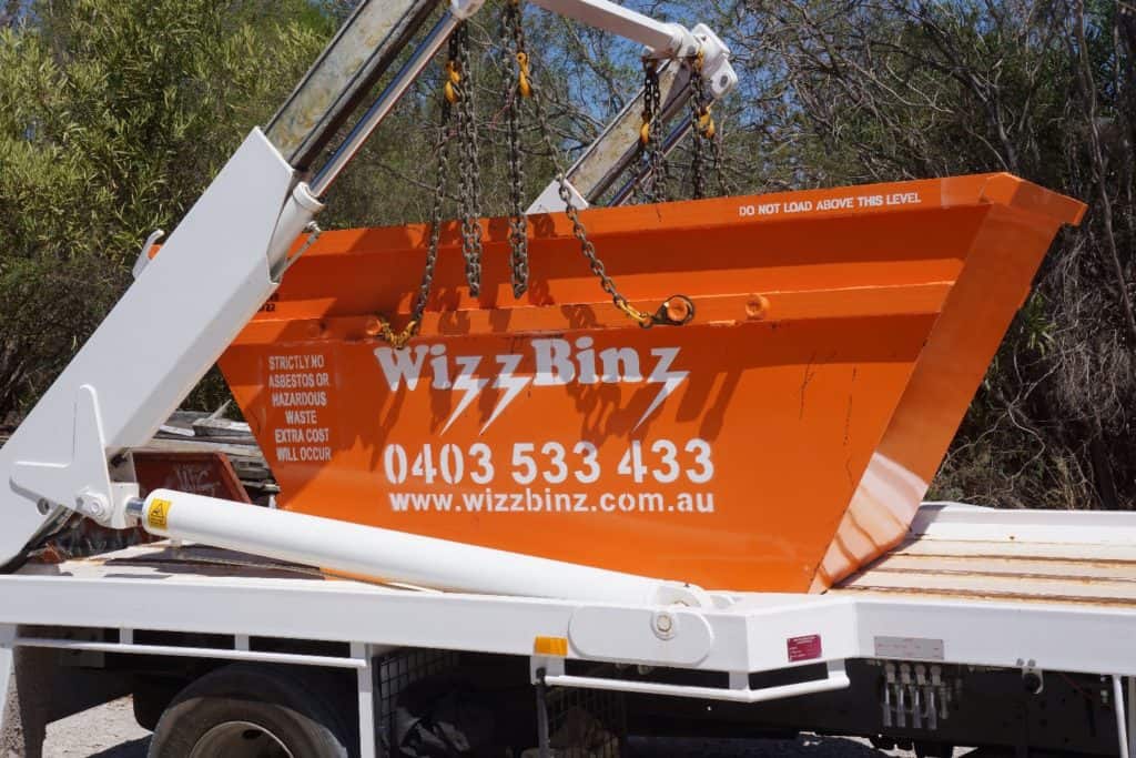 skip bin on truck