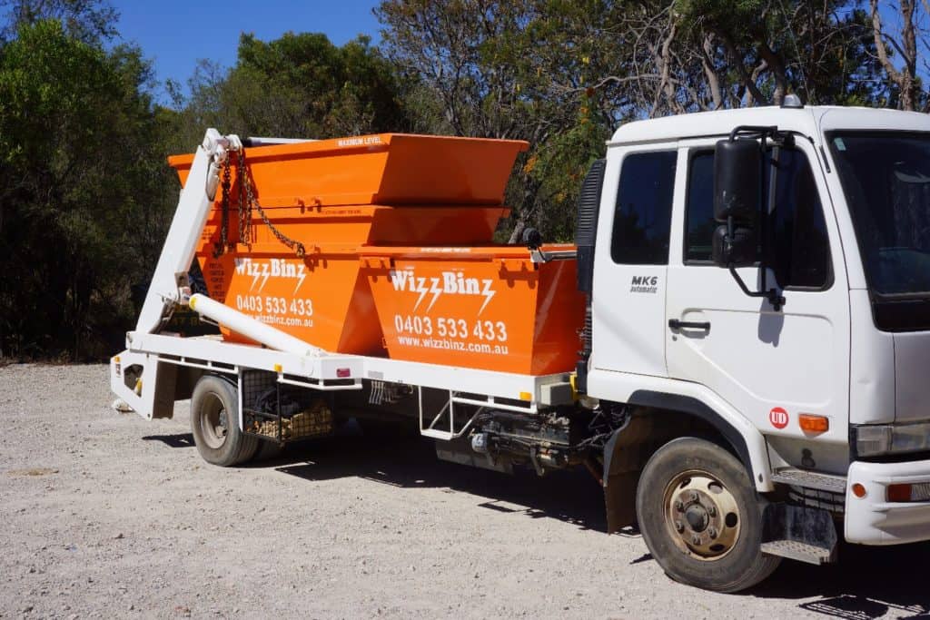 skip bin on truck